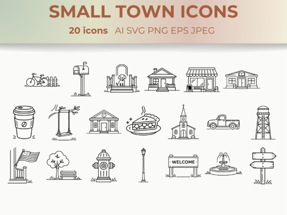 Download Small Town Line Icons | Cafe, House SVG - Town Collection