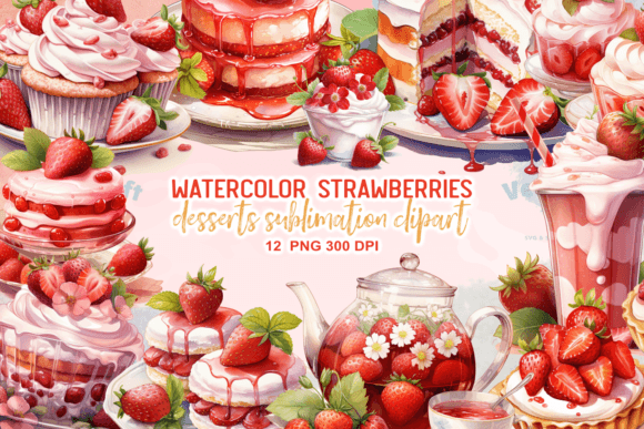 Download Watercolor Strawberries Desserts Clipart - Desserts Collection