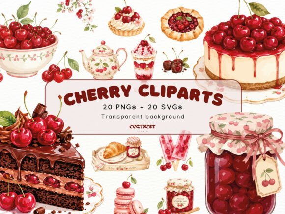 Download Cherry Watercolor Cliparts, Desserts PNG - Desserts Collection