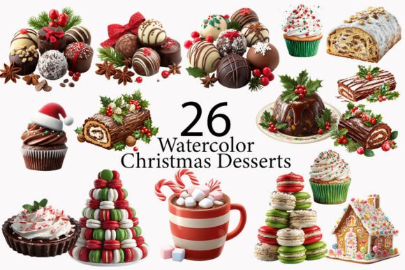 Download Christmas Desserts Watercolor Clipart  - Premium Bundle